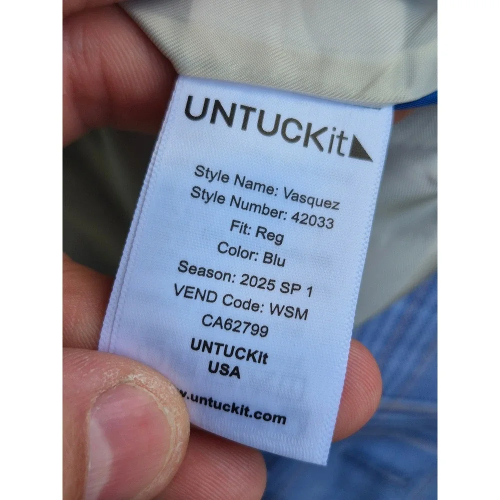 UNTUCKit Vasquez Blue Plaid Wool Silk Linen Sport Coat Blazer 48R Reda‎ Fabric